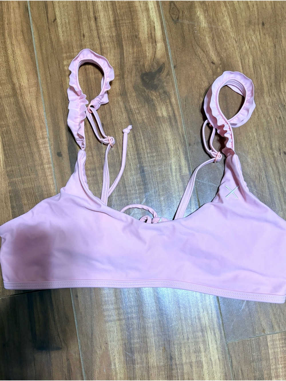 BoutineLa Light Pink Ruffled Strap Bikini Top